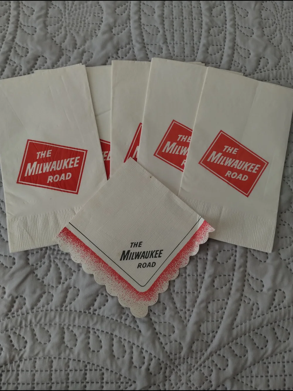 Vintage Red & White Milwaukee Road Branded Railroad Napkins Lot